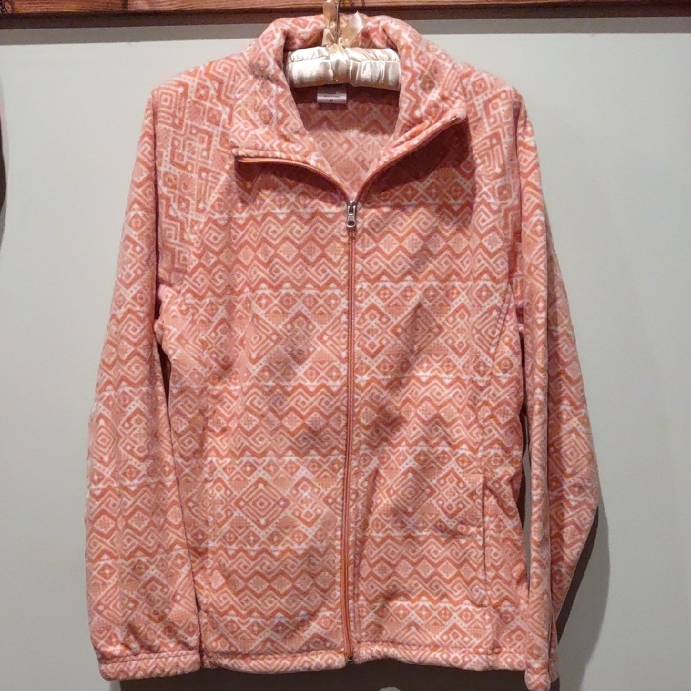 Orange Peach Geometric Fleece Jacket
